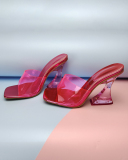 Solid Color PVC Summer Transparent Ladies Shoes Black Green Orange Silver Rose Red 35-42