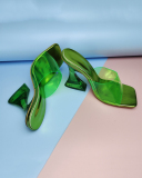 Solid Color PVC Summer Transparent Ladies Shoes Black Green Orange Silver Rose Red 35-42