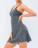 Ladies Fashion New Nude Sling Yoga Skirt Stretch Golf Dress Pocket Fitness Two-piece Suit 