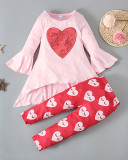 Girls' Warm Trumpet Sleeve Top + Pants Two-piece Love Pattern  90-130
