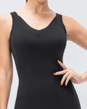 Women's Fashion New Style Sleeveless Pure Color V-neck Sexy Open Back Sports Jumpsuit S-XL