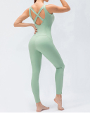 Women's Fashion New Style Sleeveless Pure Color V-neck Sexy Open Back Sports Jumpsuit S-XL