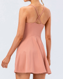 Ladies Fashion New Nude Sling Yoga Skirt Stretch Golf Dress Pocket Fitness Two-piece Suit 