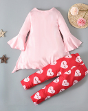 Girls' Warm Trumpet Sleeve Top + Pants Two-piece Love Pattern  90-130