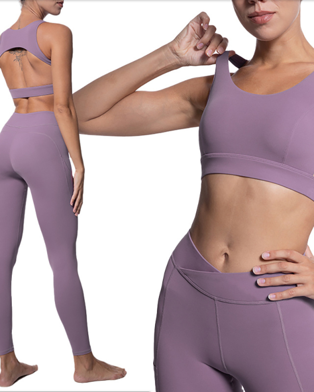 Ladies Fashion New Style Nude Fitness Bra Low Waist Sports Pants Set S-L