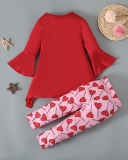 Girls' Warm Trumpet Sleeve Top + Pants Two-piece Love Pattern  90-130
