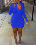 Solid Color Women Long Sleeve Zipper Neck Mini Casual Dresses S-2XL