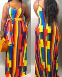 Women Sleeveless V-neck Printed Maxi Floral Dresses Pink Black Green Red Rose Red S-2XL