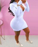 Solid Color Women Long Sleeve Zipper Neck Mini Casual Dresses S-2XL