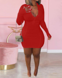 Solid Color Women Long Sleeve Zipper Neck Mini Casual Dresses S-2XL