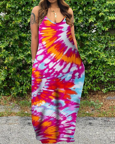 Women Sleeveless V-neck Printed Maxi Floral Dresses Pink Black Green Red Rose Red S-2XL