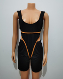 Women Sleeveless O-neck Sexy Flourescent Green Orange Sports Wear Bodysuit Short Sets Two Pieces Outfit S-XL