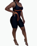 Women Sleeveless O-neck Sexy Flourescent Green Orange Sports Wear Bodysuit Short Sets Two Pieces Outfit S-XL