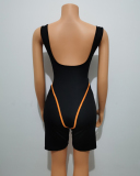 Women Sleeveless O-neck Sexy Flourescent Green Orange Sports Wear Bodysuit Short Sets Two Pieces Outfit S-XL