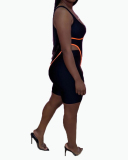 Women Sleeveless O-neck Sexy Flourescent Green Orange Sports Wear Bodysuit Short Sets Two Pieces Outfit S-XL