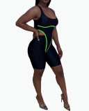 Women Sleeveless O-neck Sexy Flourescent Green Orange Sports Wear Bodysuit Short Sets Two Pieces Outfit S-XL