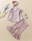 Kids Cute Heart Shape Tops Flared Trousers Two Pieces Sets