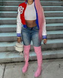 Women Fashion Colorblock Casual Jackets & Coats Pink Red Gold S-2XL