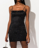 Ladies Fashion New Flash Diamond Mesh Backless Sexy Sling Dress S-XL