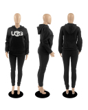 Women Long Sleeve Printed Hoodies Pants Sets Two Pieces Outfit Pink Red Gray Black Brown Khaki S-2XL