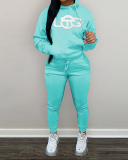 Women Long Sleeve Printed Hoodies Pants Sets Two Pieces Outfit Pink Red Gray Black Brown Khaki S-2XL