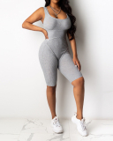 Solid Color Sports Wear Women Sleeveless Rompers Pink Gray Blue S-XL