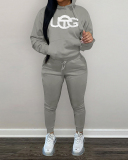 Women Long Sleeve Printed Hoodies Pants Sets Two Pieces Outfit Pink Red Gray Black Brown Khaki S-2XL
