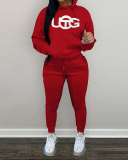 Women Long Sleeve Printed Hoodies Pants Sets Two Pieces Outfit Pink Red Gray Black Brown Khaki S-2XL