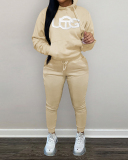 Women Long Sleeve Printed Hoodies Pants Sets Two Pieces Outfit Pink Red Gray Black Brown Khaki S-2XL