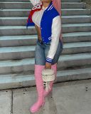 Women Fashion Colorblock Casual Jackets & Coats Pink Red Gold S-2XL