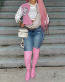 Women Fashion Colorblock Casual Jackets & Coats Pink Red Gold S-2XL