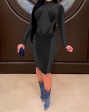 Women Long Sleeve Mesh Patchwork High Night Bodycon Dresses Black Blue S-XL