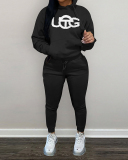 Women Long Sleeve Printed Hoodies Pants Sets Two Pieces Outfit Pink Red Gray Black Brown Khaki S-2XL