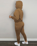 Women Long Sleeve Printed Hoodies Pants Sets Two Pieces Outfit Pink Red Gray Black Brown Khaki S-2XL