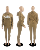 Women Long Sleeve Printed Hoodies Pants Sets Two Pieces Outfit Pink Red Gray Black Brown Khaki S-2XL