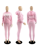 Women Long Sleeve Printed Hoodies Pants Sets Two Pieces Outfit Pink Red Gray Black Brown Khaki S-2XL