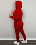 Women Long Sleeve Printed Hoodies Pants Sets Two Pieces Outfit Pink Red Gray Black Brown Khaki S-2XL
