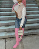 Women Fashion Colorblock Casual Jackets & Coats Pink Red Gold S-2XL