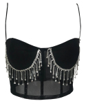 Ladies Fashion New One-Line Neck Sexy Back Tassel Sling Halter Vest S-XL
