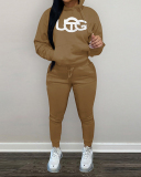 Women Long Sleeve Printed Hoodies Pants Sets Two Pieces Outfit Pink Red Gray Black Brown Khaki S-2XL