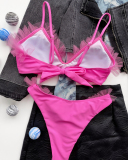 Hot Sale Mesh Rose Red V Shape Thong Two-piece Swimsuit Rose Red S-L