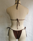 Halter Neck Solid Color Lady Tie Side String Two-piece Swimsuit White Yellow Green Red Purple Black Coffee S-L