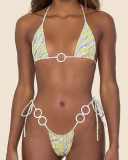 Halter Neck Solid Color Lady Tie Side String Two-piece Swimsuit White Yellow Green Red Purple Black Coffee S-L