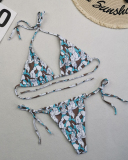 Sexy Halter Neck Florals Solid Colorful Tie Side String Two-piece Swimsuit S-XL