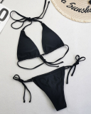 Sexy Halter Neck Florals Solid Colorful Tie Side String Two-piece Swimsuit S-XL