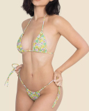 Sexy Halter Neck Florals Solid Colorful Tie Side String Two-piece Swimsuit S-XL