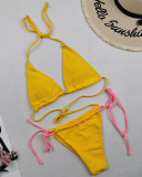 Sexy Halter Neck Florals Solid Colorful Tie Side String Two-piece Swimsuit S-XL