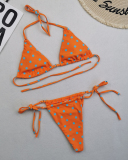 Sexy Halter Neck Florals Solid Colorful Tie Side String Two-piece Swimsuit S-XL