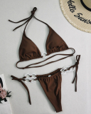 Halter Neck Solid Color Lady Tie Side String Two-piece Swimsuit White Yellow Green Red Purple Black Coffee S-L