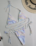Halter Neck Solid Color Lady Tie Side String Two-piece Swimsuit White Yellow Green Red Purple Black Coffee S-L